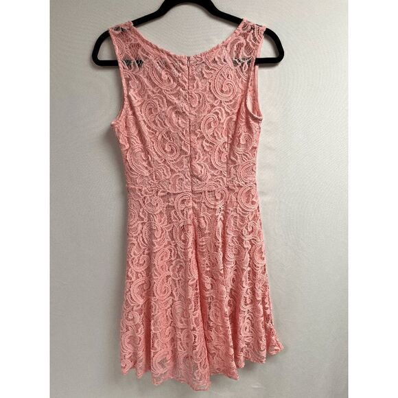 Womens Lined Sleeveless V neck A-line Lace Mini Dress Pink Floral Size Medium - Picture 4 of 4